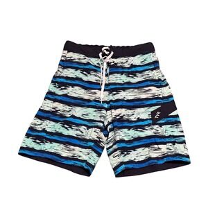 TYR Mens Swim Trunks Blue Mint Green Striped Board Shorts Medium Mesh Lined